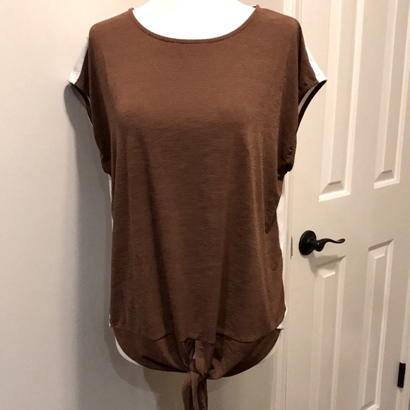 Brand Tag Removed Tops - Two-Tone Tie-Front Knit Top